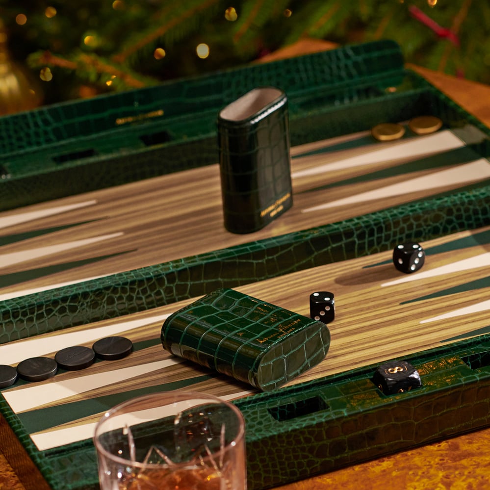 Grand 17-inch Backgammon Set Deep Shine Evergreen Croc