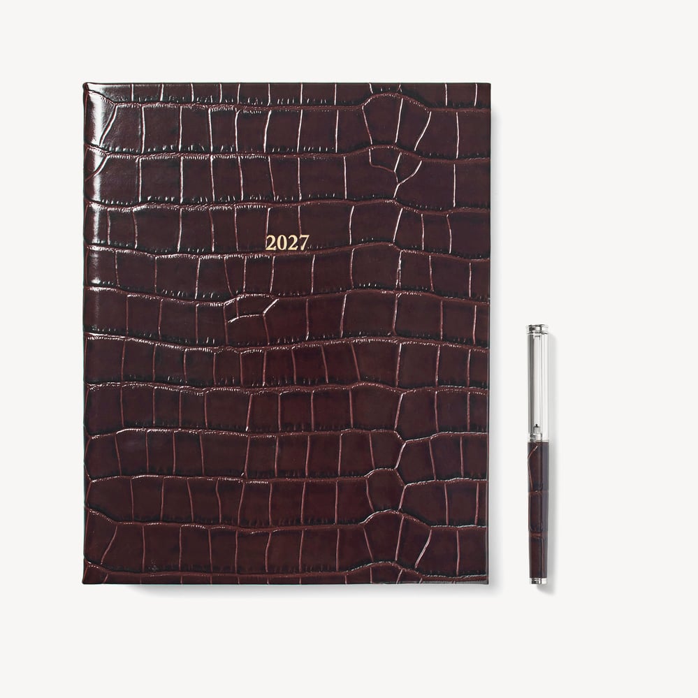 2027 A4 Week to View Diary & Pen Set Deep Shine Amazon Brown Croc