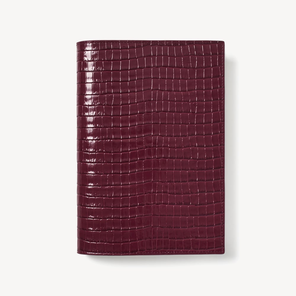 A5 Refillable Luxury Journal Deep Shine Garnet Small Croc with Soft Suede Lining