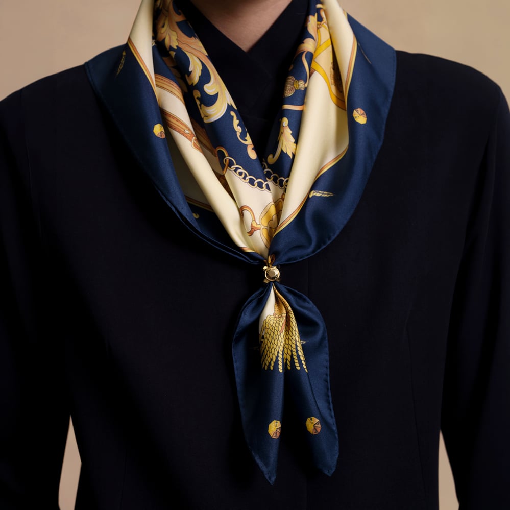 Signature Shield Silk Scarf Navy Pure Silk