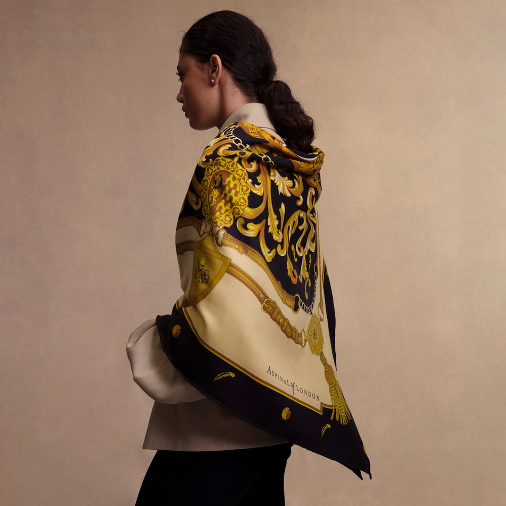 Merino Wool & Silk Wrap Black Signature Shield
