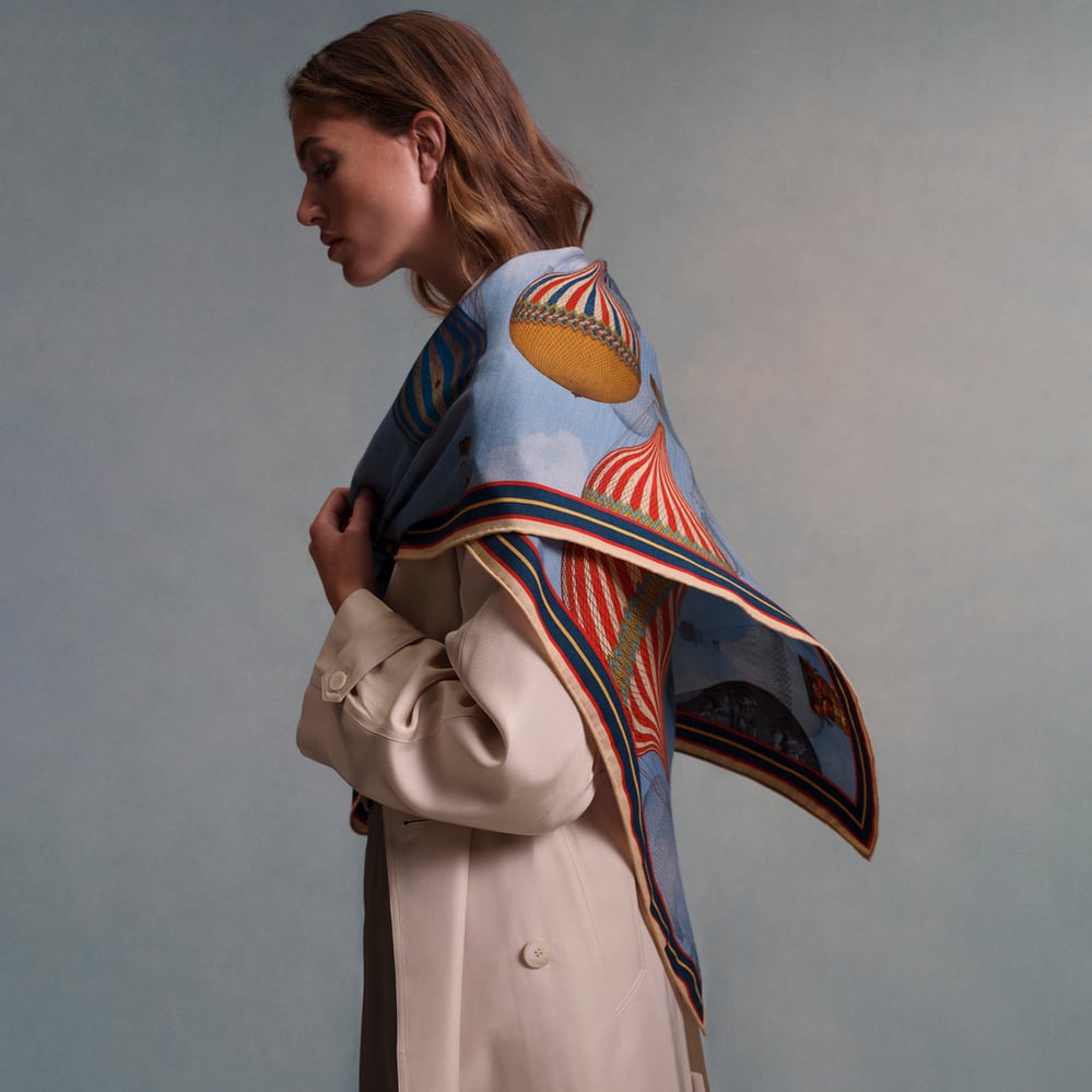 Merino Wool & Silk Wrap Dusky Blue Up Up & Away