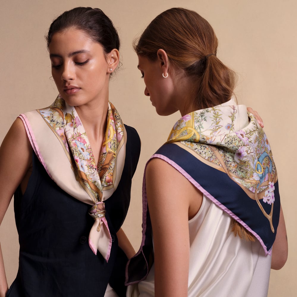 Edwardian Garden Silk Scarf Putty Pure Silk