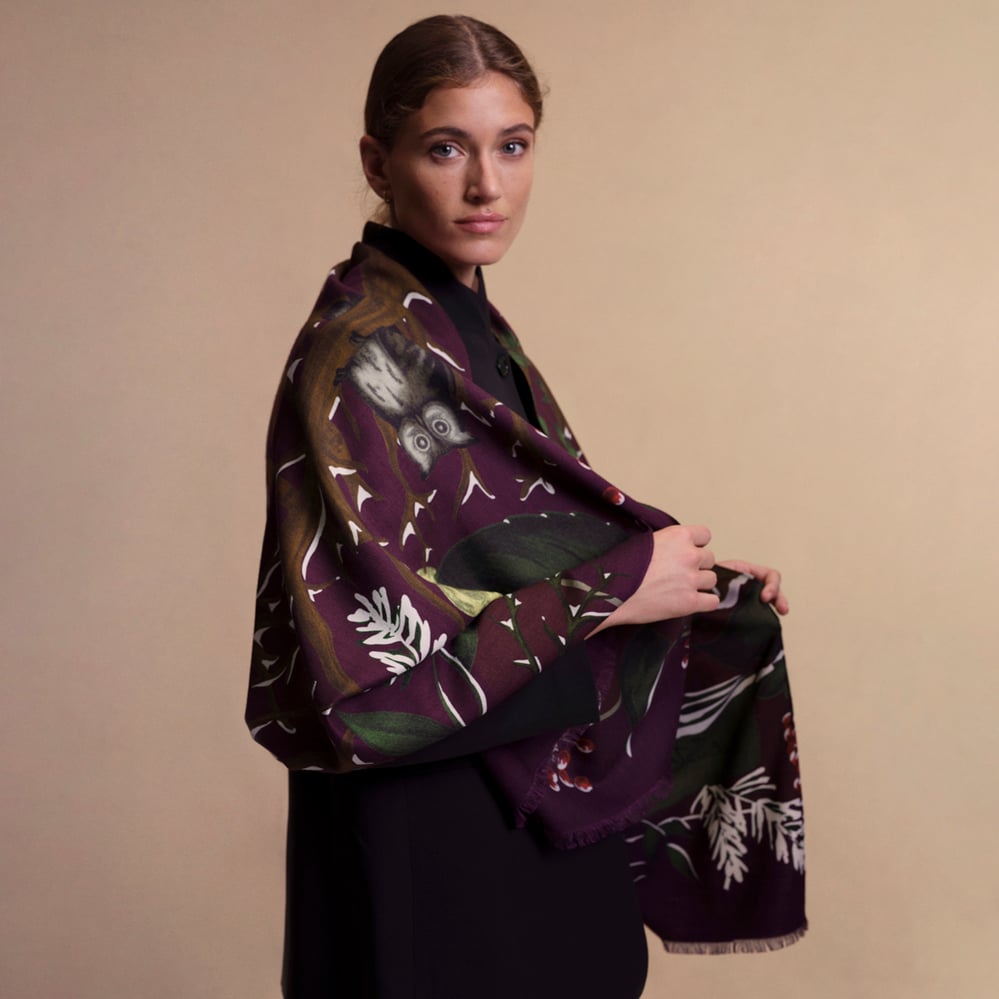 Merino & Silk Stole Burgundy Woodland