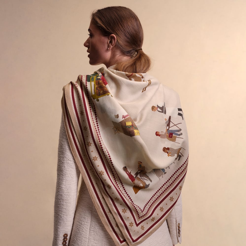 Merino Wool & Silk Wrap Neutral Alpine Ski Scene