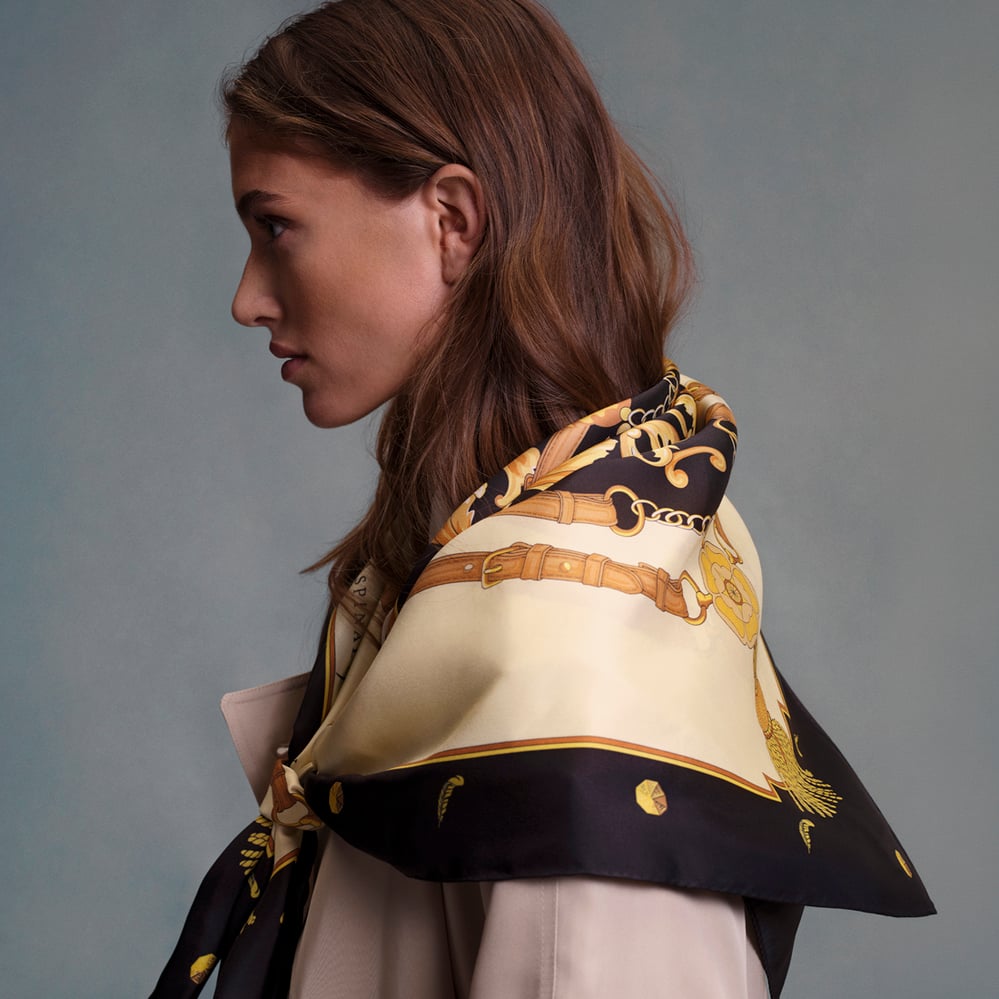 Aspinal Signature Shield Silk Scarf Black Pure Silk
