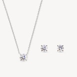 Solitaire Necklace & Stud Set in Diamond & 14ct Solid White Gold from Aspinal of London