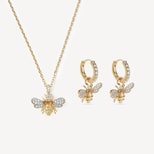 Bee Necklace & Earrings Set in Diamond & 14ct Solid Gold from Aspinal of London