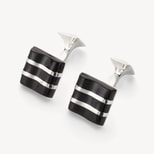 Wave Sterling Silver & Onyx Cufflinks from Aspinal of London