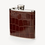Classic 5oz Leather Hip Flask in Deep Shine Amazon Brown Croc from Aspinal of London