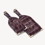 Set of 2 Luggage Tags in Deep Shine Amazon Brown Croc from Aspinal of London