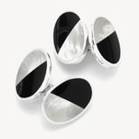 Sterling Silver Black Onyx & Mother of Pearl Oval Bicolour Cufflinks from Aspinal of London