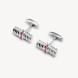 Sterling Silver & Rubies Gemset Double Barrel Twist Cufflinks from Aspinal of London