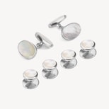 Sterling Silver & Mother of Pearl Oval Cufflinks & Dress Shirt Studs Set from Aspinal of London