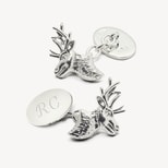 Sterling Silver Personalised Stag Head Cufflinks from Aspinal of London