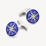 Sterling Silver Compass Rose Cufflinks in Mid Blue Enamel from Aspinal of London