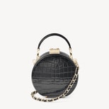 Micro Hat Box in Black Patent Croc from Aspinal of London