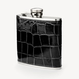 Classic 5oz Leather Hip Flask in Deep Shine Black Croc from Aspinal of London