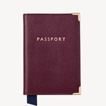 Passport Cover in Burgundy Saffiano & Navy Suede from Aspinal of London