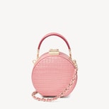 Micro Hat Box in Deep Shine Cherry Blossom Small Croc from Aspinal of London