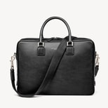 Mount Street Leather Laptop Briefcase in Black Pebble from Aspinal of London