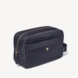 Men's Wash Bag in Navy Nylon Canvas with Leather Trim from Aspinal of London