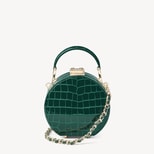 Micro Hat Box in Evergreen Patent Croc from Aspinal of London