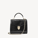 Midi Mayfair® with Chain Strap in Black Patent Croc from Aspinal of London