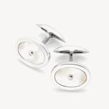 Sterling Silver Mother of Pearl & Diamond Oval Cufflinks from Aspinal of London