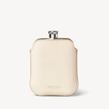 5oz Hip Flask with Leather Pouch in Ivory Pebble from Aspinal of London