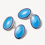 Vitreous Enamel Cufflinks in Navy & Opal Blue from Aspinal of London