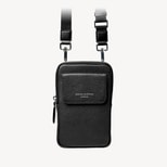Reporter Crossbody Phone Bag in Black Pebble from Aspinal of London