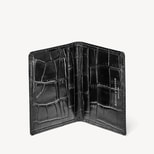 Double Fold Credit Card Holder in Deep Shine Black Croc from Aspinal of London