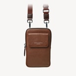 Reporter Crossbody Phone Bag in Tobacco Pebble from Aspinal of London