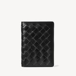 Double Fold Credit Card Holder in Black Woven Leather from Aspinal of London