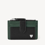 Zipped RFID Card Holder in Black & Green Saffiano from Aspinal of London