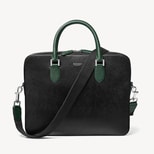 Slim Leather Briefcase in Black & Green Saffiano from Aspinal of London