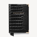 Passport Cover in Black Patent Croc from Aspinal of London