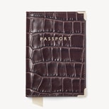 Passport Cover in Deep Shine Amazon Brown Croc from Aspinal of London