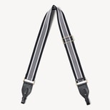 Ella Webbing Strap in Black Pebble with Black, White & Grey Stripes from Aspinal of London