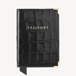 Passport Cover in Deep Shine Black Croc from Aspinal of London