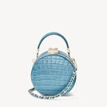 Micro Hat Box in Deep Shine Cornflower Blue Small Croc from Aspinal of London