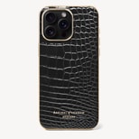 iPhone 15 Pro Max Case in Black Patent Croc from Aspinal of London