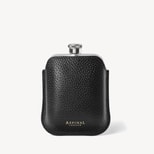 5oz Hip Flask with Leather Pouch in Black Pebble  from Aspinal of London