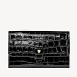 Travel Wallet in Deep Shine Black Croc from Aspinal of London