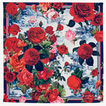 Roses of the Orient Silk Scarf in Red & Navy Pure Silk from Aspinal of London