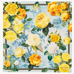Roses of the Orient Silk Scarf in Yellow & Blue Pure Silk from Aspinal of London