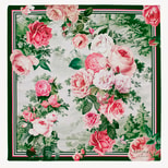 Roses of the Orient Silk Scarf in Pink & Green Pure Silk from Aspinal of London