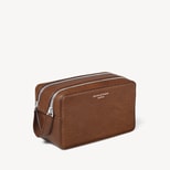 Double Zip Mount Street Wash Bag in Tobacco Pebble from Aspinal of London