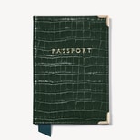 Passport Cover in Deep Shine Evergreen Small Croc from Aspinal of London